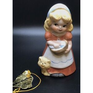 Vtg Jasco Adorabelles 1979 Porcelain Bisque Bell Figurine Girl Cat Kitschy Decor